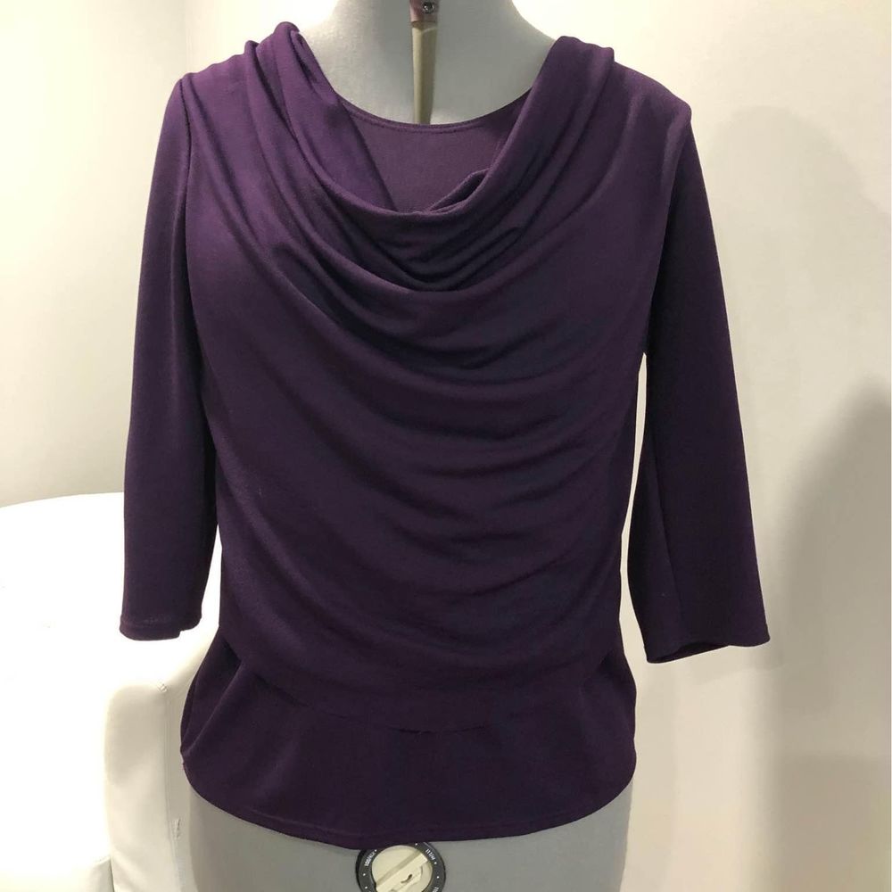Medium Ashley Blue Womens 3/4 Sleeve Cow Neck Blouse C6315 - Picture 1 of 6
